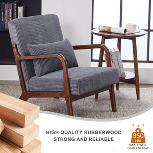 English Elm Mid-Century Upholstered Accent Chair Antique Dark Grey — Ergonomic Solid Wood Frame, Cozy Pillow Seat W2989P295372