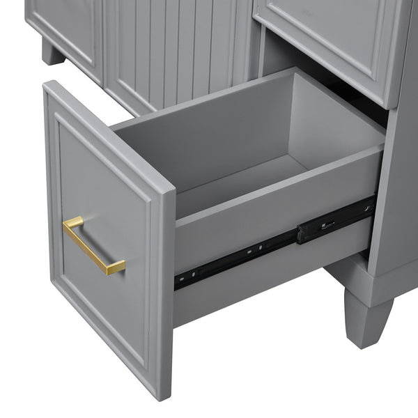 English Elm 36" 36-inch Transitional Bathroom Vanity with Ceramic Basin, Solid Wood Frame, Soft-Close Storage Elegance Grey N729P255663E