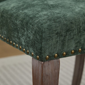 English Elm Upholstered Chenille Tufted Dining Chairs Set of 2 with Curved Wood Legs Club Style Olive Green W1143P457782