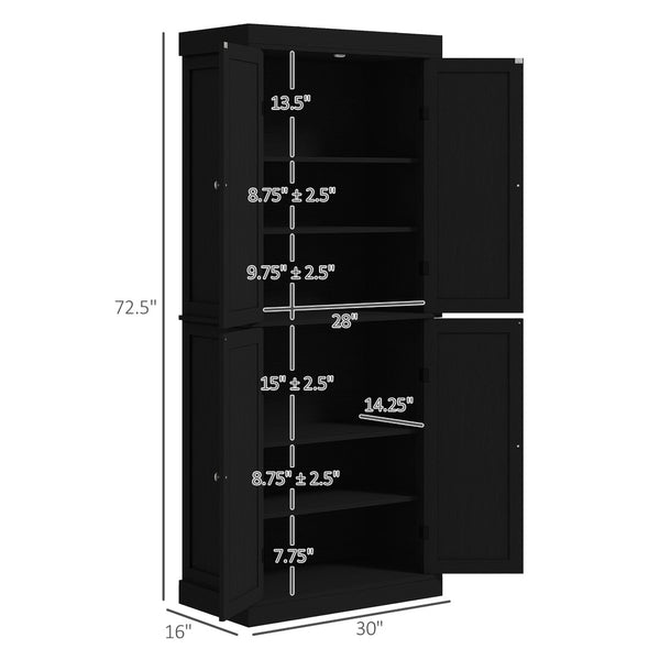 English Elm Nordic Shaker Freestanding Pantry Cabinet Black Wood Grain Finish Six Tier Kitchen T3971P428230
