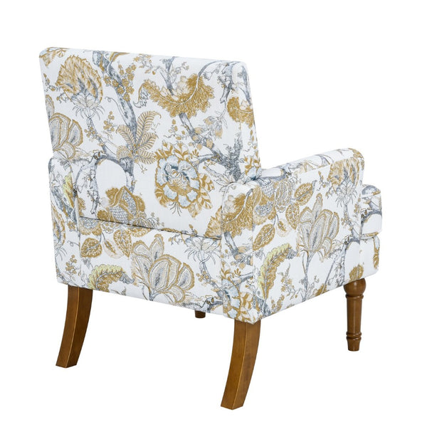 English Elm Accent Slipper Chair Botanical Tapestry Upholstery Nailhead Trim Solid Wood Legs Farmhouse Earthy Yellow W5568P445701