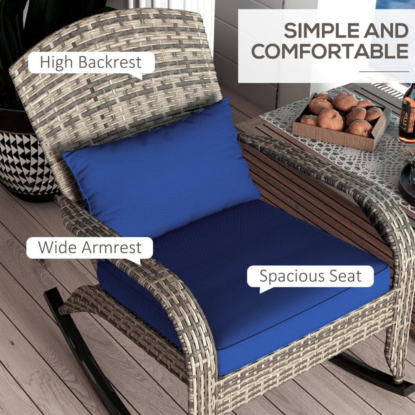 English Elm Outsunny Outdoor Rocking Chair - High Back Wicker Rattan With Cushion & Pillow For Cozy Porches & Patios W2225P174022-GIGA