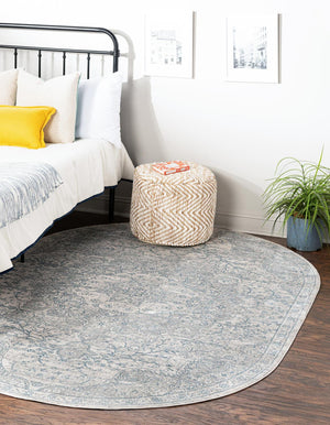 Unique Loom Newport Elms Machine Made Medallion Rug Gray, Ivory/Blue 5' 3" x 8' 0"