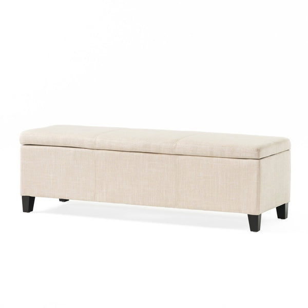 English Elm Upholstered Storage Ottoman with Solid Wood Legs Wide Hinged Bench for Living Rooms N757P414088B
