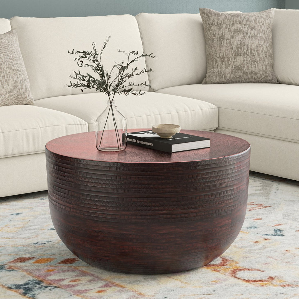 English Elm Johnsen Hand-Finished Metal Coffee Table in Oil-Rubbed Bronze – Round 32.5" Wide Textured Top & Versatile Decor Piece B136P262279