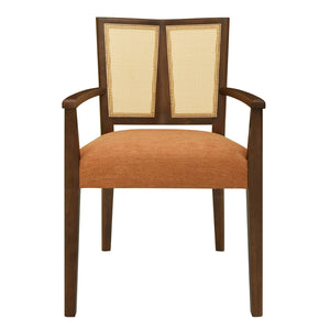 English Elm Christopher Knight Home® - ARM Mid-Century Dining Chair with Rattan Back & Upholstered Foam Seat, Solid Rubberwood Frame Caramel,Walnut N771P254005W