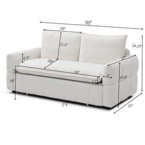 English Elm Sleeper 3-in-1 Pull-Out Couch Bed with Teddy Chaise, Breathable Fabric, Supportive Cushions for Small Spaces Beige W1117P253963