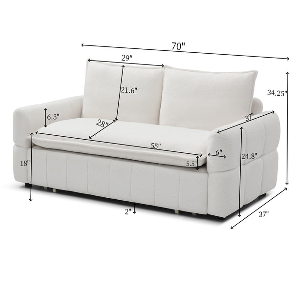 English Elm Sleeper 3-in-1 Pull-Out Couch Bed with Teddy Chaise, Breathable Fabric, Supportive Cushions for Small Spaces Beige W1117P253963