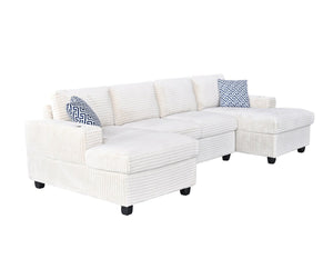 English Elm Multifunctional Corduroy Modular Sectional with Dual Chaise Cup Holders Living Room Beige B2730S00073