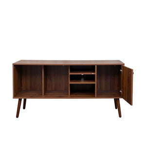 English Elm TV Stand Mid-Century Modern 53" TV Console with 1 Cabinet and 3 Open Shelves, Durable Veneer Frame Walnut W331P247814