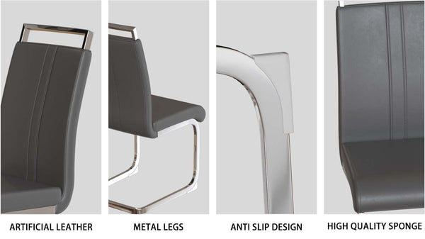 English Elm 63" Modern Medieval Brown Mdf Dining Table & 6 Pu Armless Chairs Set With Silver Legs For Style & Comfort W2189S00679