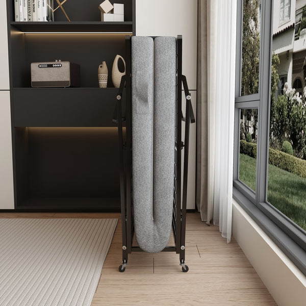 English Elm Metal Folding Bed Frame with 4" High-Density Foam Mattress, 300 lb Capacity, Compact 14" Foldable Rollaway with Wheels for Guests W1960P381470