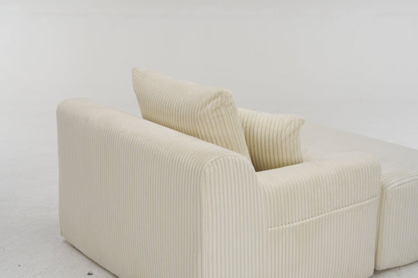 English Elm Oversized corduroy chaise lounge with ottoman, plush boneless sofa, ergonomic pillows for relaxing comfort Beige W1901P278402