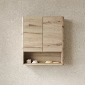 English Elm ZUNO 26" Wall Bathroom Cabinet with Soft-Close Doors, Open Shelf & Water-Resistant Oak Finish W2615P380427