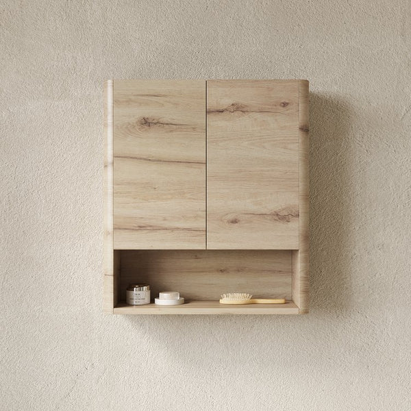 English Elm ZUNO 26" Wall Bathroom Cabinet with Soft-Close Doors, Open Shelf & Water-Resistant Oak Finish W2615P380427