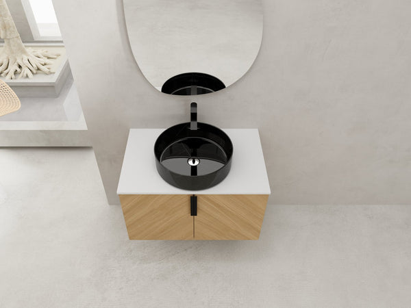 English Elm 30" Bathroom Vanity With Wall-Mounted Design, Ceramic Vessel Sink & Soft-Close Doors For Modern Homes W999S00447