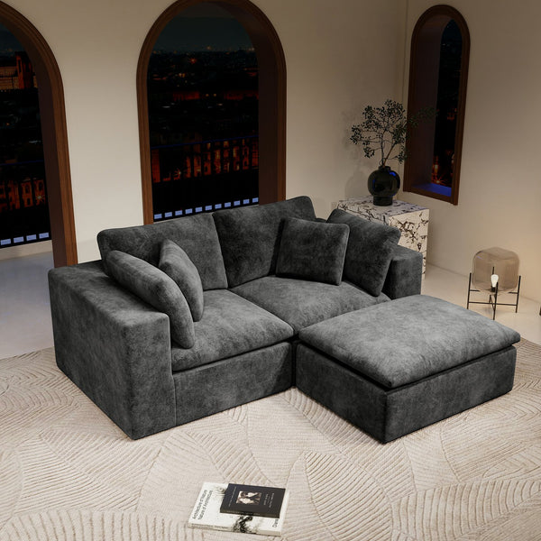 English Elm 78.8*68.9"Modular plush corduroy sectional sofa - No assembly, reversible chaise, space-saving grey comfort W3819S00077