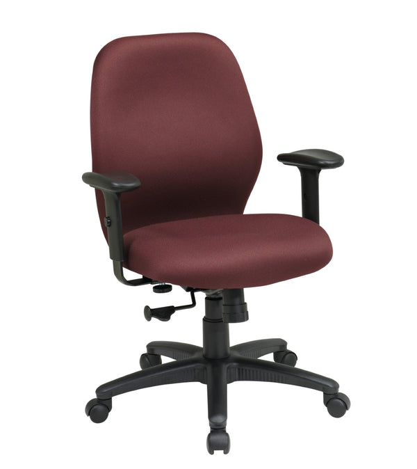 OSP Home Furnishings Mid Back Ergonomic Manager Chair with Synchro Tilt Lumbar Support and Padded Arms Burgundy 3121-227