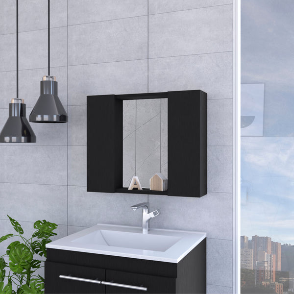 English Elm Draco Moisture-Resistant Medicine Cabinet with Mirror, Double Doors, External Shelf & 6 Interior Shelves B128P148704
