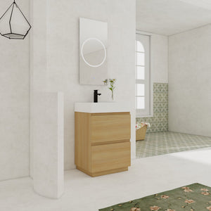 English Elm 24" Modern Bathroom Vanity with Single Undermount Sink, Engineered Wood, Waterproof Finish, 2 Drawers and Pre-Drilled Faucet Hole Oak W1972S00005