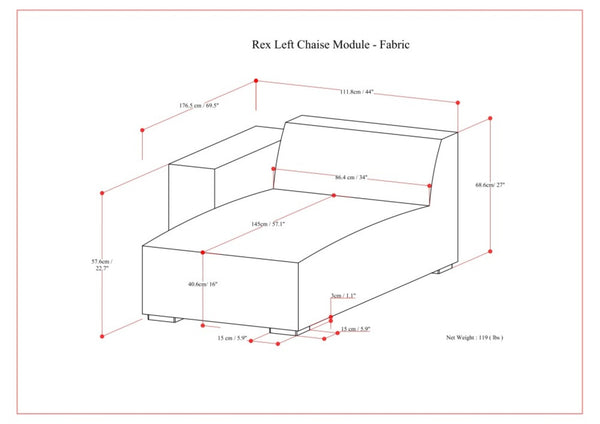 English Elm Rex Left Chaise Sofa Module - Eco-Friendly Pale Grey Fabric, Versatile Design & Ultimate Comfort B136P199241-GIGA