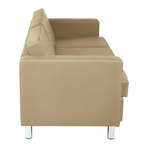 OSP Home Furnishings Pacific Faux Leather Contemporary Sofa with Chrome Legs for Modern Living Spaces Buff PAC53-R104