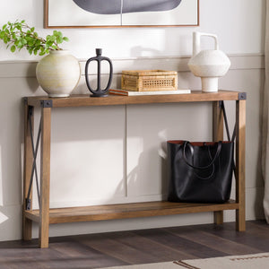 English Elm Walker Edison - Modern Farmhouse Metal-X Entry Table with Lower Shelf Rustic Oak – Industrial X-Metal Accent, MDF Durability, Storage Space B185P169285