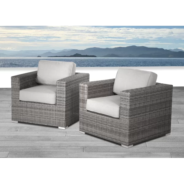 English Elm Comfortable 2-Piece Patio Club Chairs with Cushions — Rustproof Wicker, Machine-Wash Covers, 600lb Capacity B120S00029