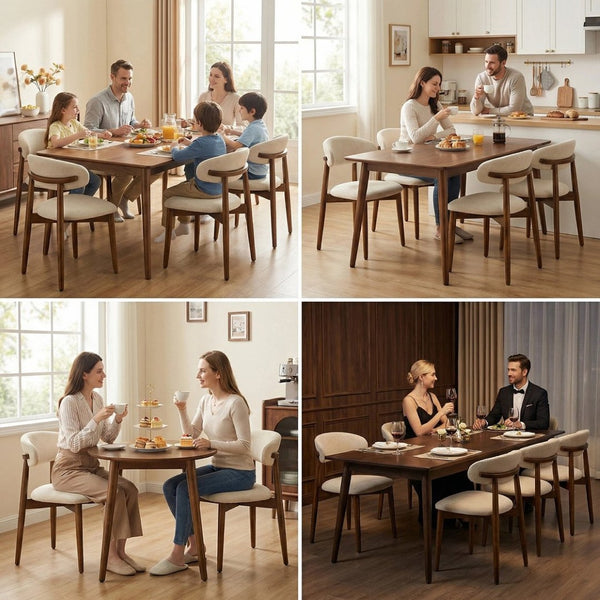 English Elm Wooden Upholstered Dining Chairs Set of 2 Linen Fabric Curved Back Farmhouse Style Beige W3204P456998