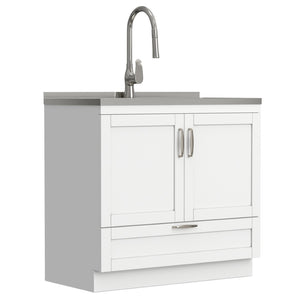 English Elm Hennessy Shaker Cabinet Utility Sink Stainless Steel Basin Laundry Room Setup B136P427209