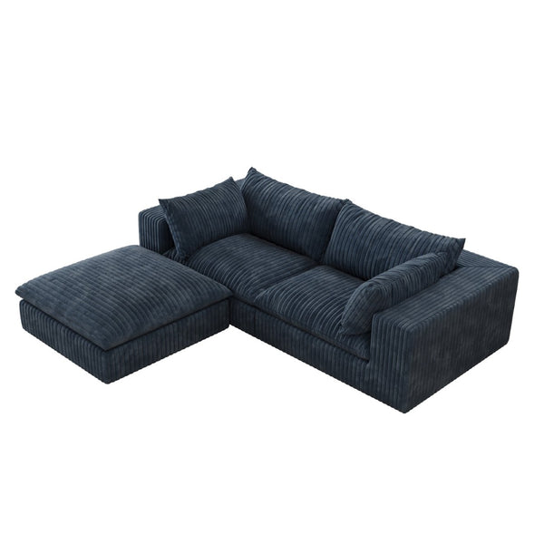 English Elm 39.8" Cloud Modular Sofa Plush Corduroy Deep Seat Feather Fill Living Room Couch Blue W2824S00191