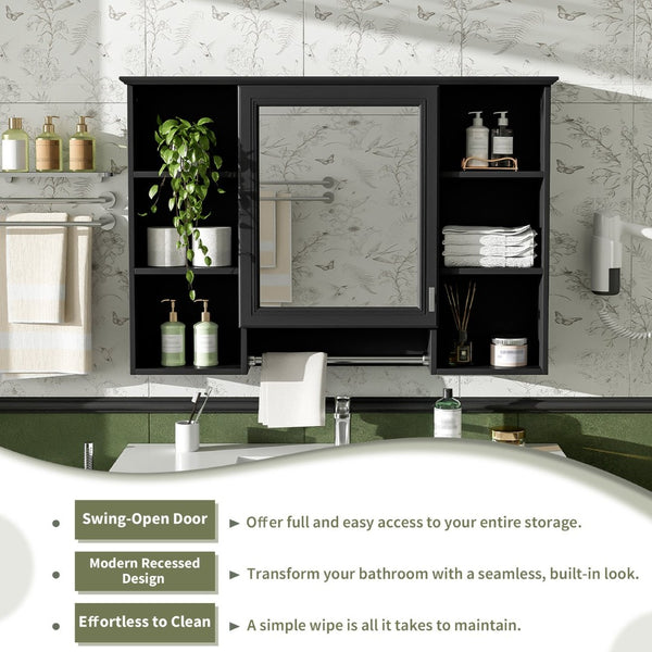 English Elm 3-in-1 Wall Mounted Bathroom Medicine Cabinet with Soft Close Mirror and Towel Bar Black N710P358613B