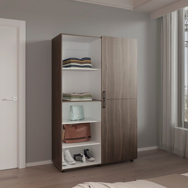 English Elm Wardrobe Spacious 72.4" H Two-Door Engineered Wood Closet with Five Shelves, Six Legs, Modern Appeal Gray 52.76 L x 22.83 W x 5.51 H B097S00205