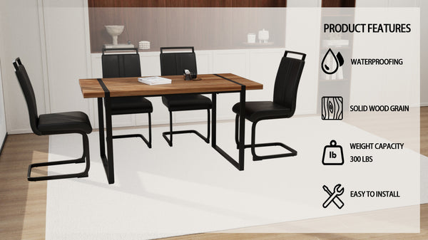 English Elm 59" Rustic Industrial Dining Table Set With 4 Pu Armless Chairs - Stylish, Durable & Versatile Design W2189S00189