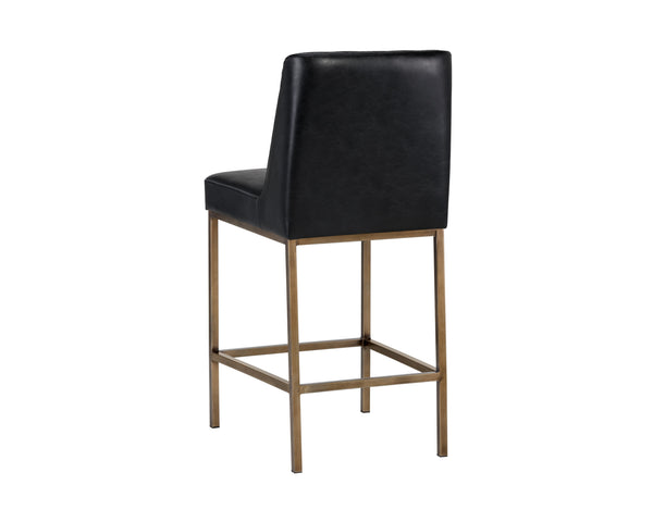 Sunpan Leighland Classic Barstool with Antique Brass Frame and Diamond-Stitched Faux Leather Upholstery Coal Black