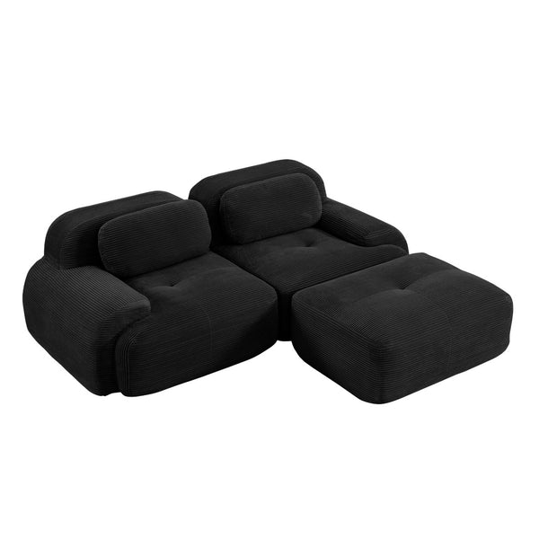 English Elm 82'' Modular L-shaped Sectional Sofa Corduroy Upholstery Curved Arms for Living Rooms Black W714S01273