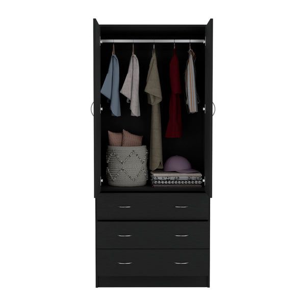 English Elm Taly Spacious Armoire with Double Doors, Two Drawers & Hanging Rod — Tall Laminate Storage Cabinet Black 35.4 L x 23.6 W x 6.3 H B200S00376