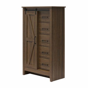English Elm Alton Farmhouse Chest with Sliding Barn Door Five Drawers and Matte Black Hardware Walnut B2733S00015