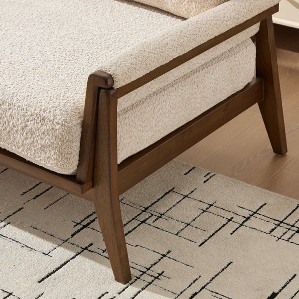 English Elm Mid-century Modern Boucle Upholstered Three Seat Sofa with Walnut Finish Wood Legs Beige N773P411407S