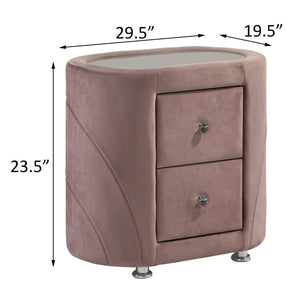English Elm Pink Upholstered Oval Nightstand with 2 Drawers, Pink Velvet Finish, Sand-Blast Glass Top, Chic Storage B062P189075
