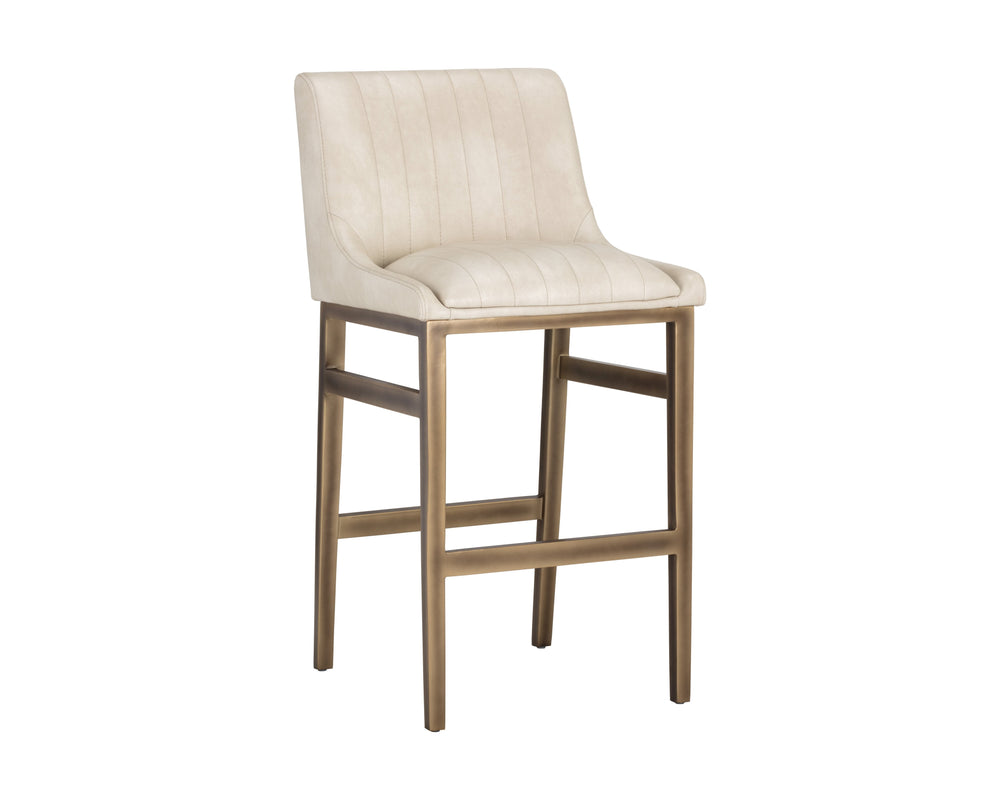 Sunpan Halden Urban Bar Stool with Bold Channel Tufting and Rustic Bronze Steel Frame for Stylish Spaces Bravo Cream