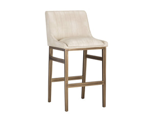 Sunpan Halden Urban Bar Stool with Bold Channel Tufting and Rustic Bronze Steel Frame for Stylish Spaces Bravo Cream