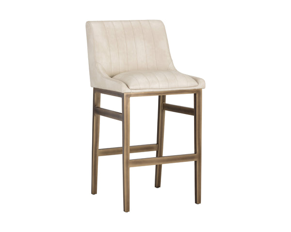 Sunpan Halden Urban Bar Stool with Bold Channel Tufting and Rustic Bronze Steel Frame for Stylish Spaces Bravo Cream