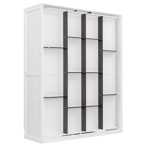 English Elm Rotating Queen Murphy Wall Bed with 14 Open Shelves Hydraulic Lift Space Saving White LP000962AAK