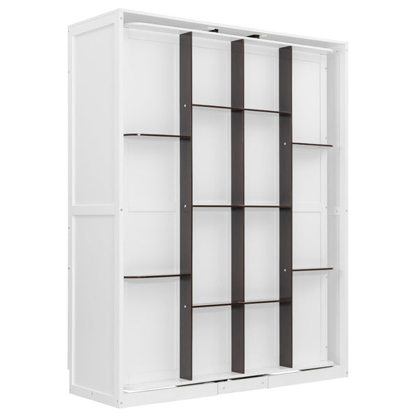 English Elm Rotating Queen Murphy Wall Bed with 14 Open Shelves Hydraulic Lift Space Saving White LP000962AAK