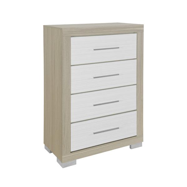 English Elm EMILIA Solid Wood & MDF 5-Piece Full Bedroom Set with LED Panel Headboard, Footboard Storage, Sleek Block Feet and Side Rail Drawers for Organized, Modern Comfort Natural+White 78.98 L x 18.35 W x 21.14 H B201S00376