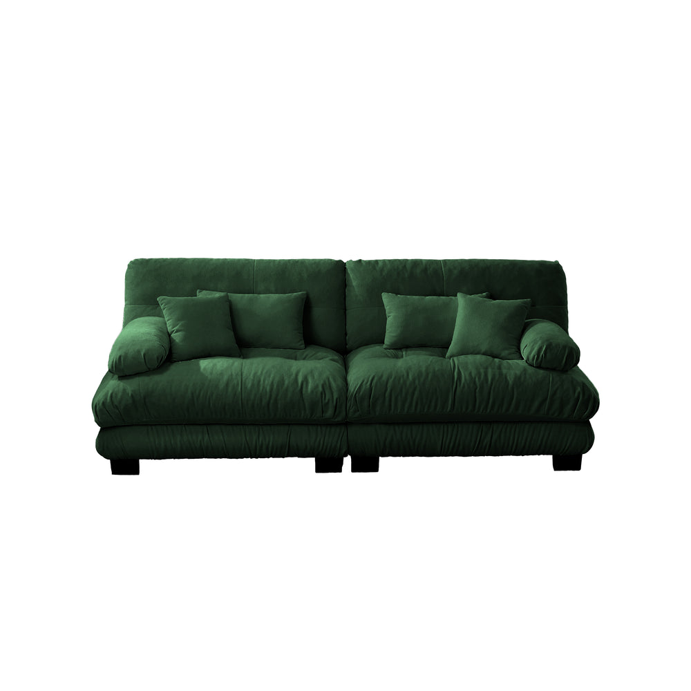 English Elm Cloud Couch 2-Seater Sofa In Soft Green Chenille - Plush Comfort With Lumbar & Throw Pillows Included W714S01088