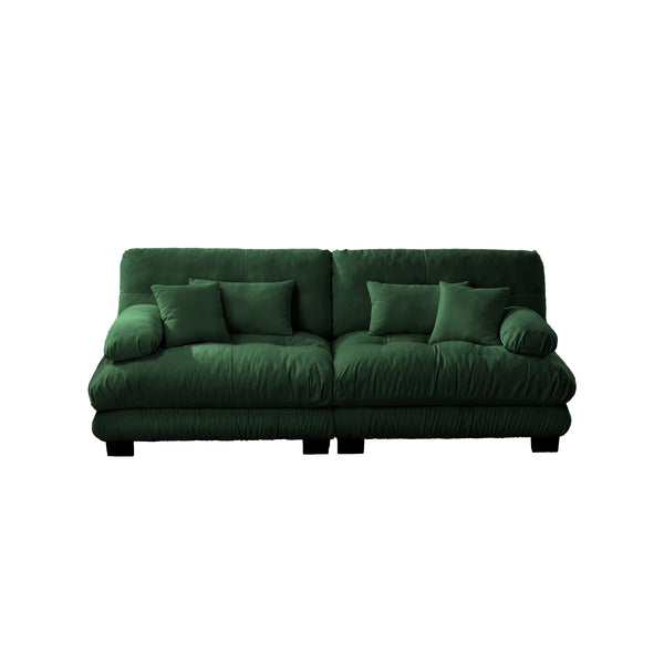 English Elm Cloud Couch 2-Seater Sofa In Soft Green Chenille - Plush Comfort With Lumbar & Throw Pillows Included W714S01088