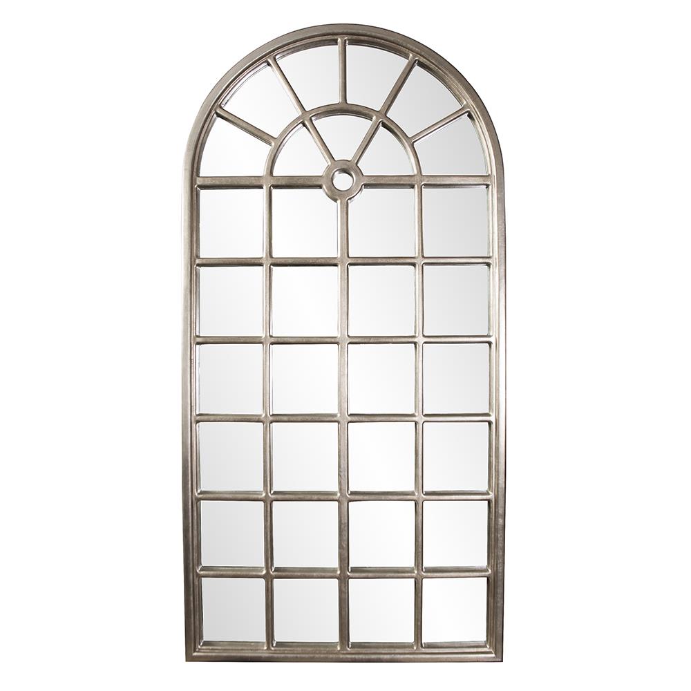 Howard Elliott Mirabel Mirror - Oversized Arched Window Pane Design In Elegant Champagne Silver Leaf Finish Silver Resin 43152-howard-elliott