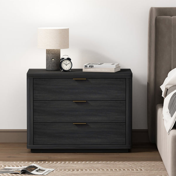 English Elm Evelyn 32" Charcoal Gray Nightstand - Modern 3-Drawer Storage With Sleek Design For Every Bedroom B365P398536